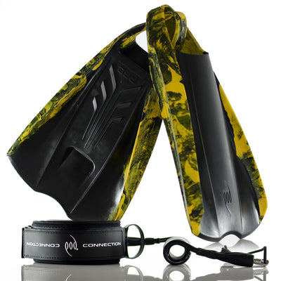 PF2 Black/Yellow POD Swim Fins - Bodyboard Bicep Leash