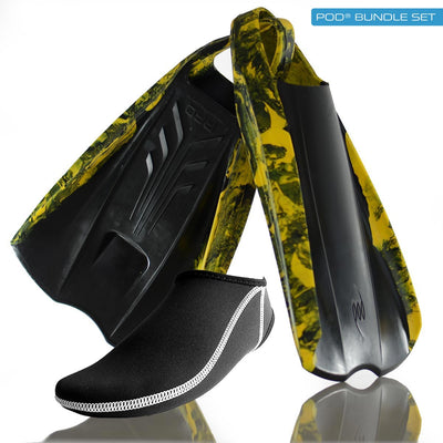 PF2  POD Swim Fins Black/Yellow Natural Floating Rubber Fin Socks