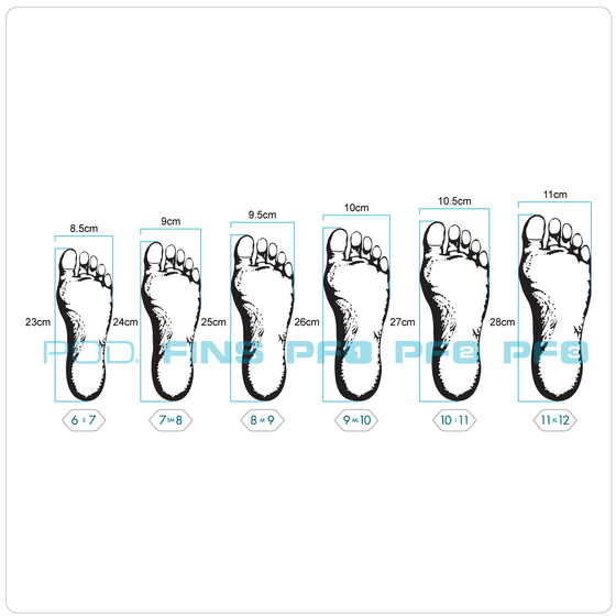 POD swim fin sizing