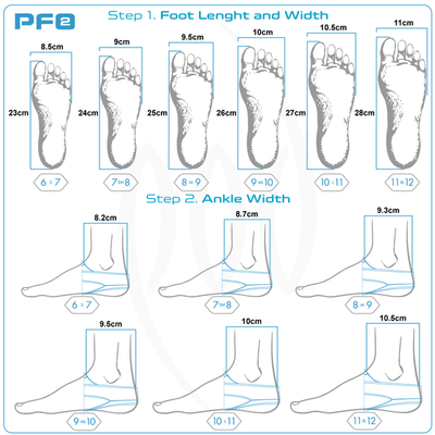 Foot and Ankle Size Guide PF2 POD Swim Fins