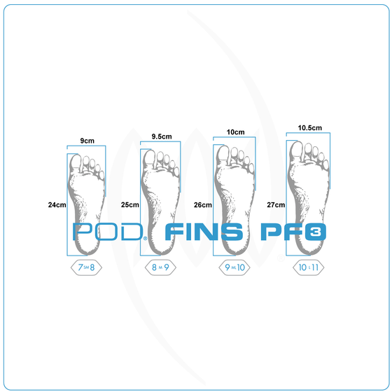 Foot Size Guide PF3 POD Swim Fins