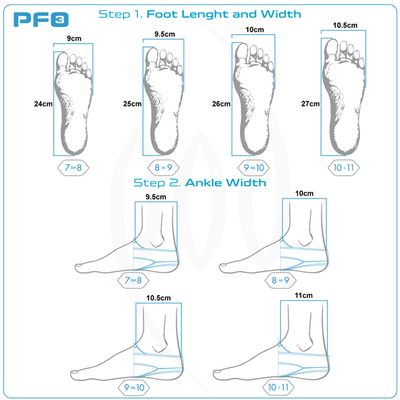 Foot and Ankle Size Guide PF3 POD Swim Fins