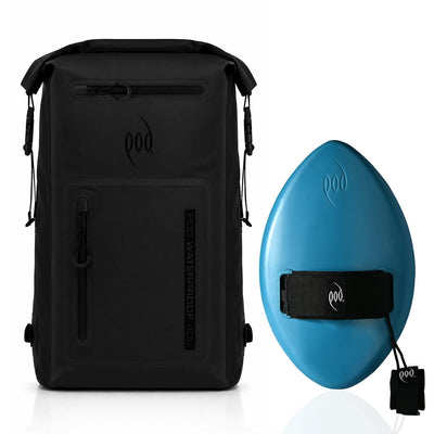 POD Black/Black Waterproof Backpack 40L + Tropical Teal WOW 13" Handboard