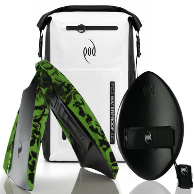 POD Black/White Waterproof Backpack 40L + Stealth Black WOW 13" Handboard + Black/Lime  PF3 Fins