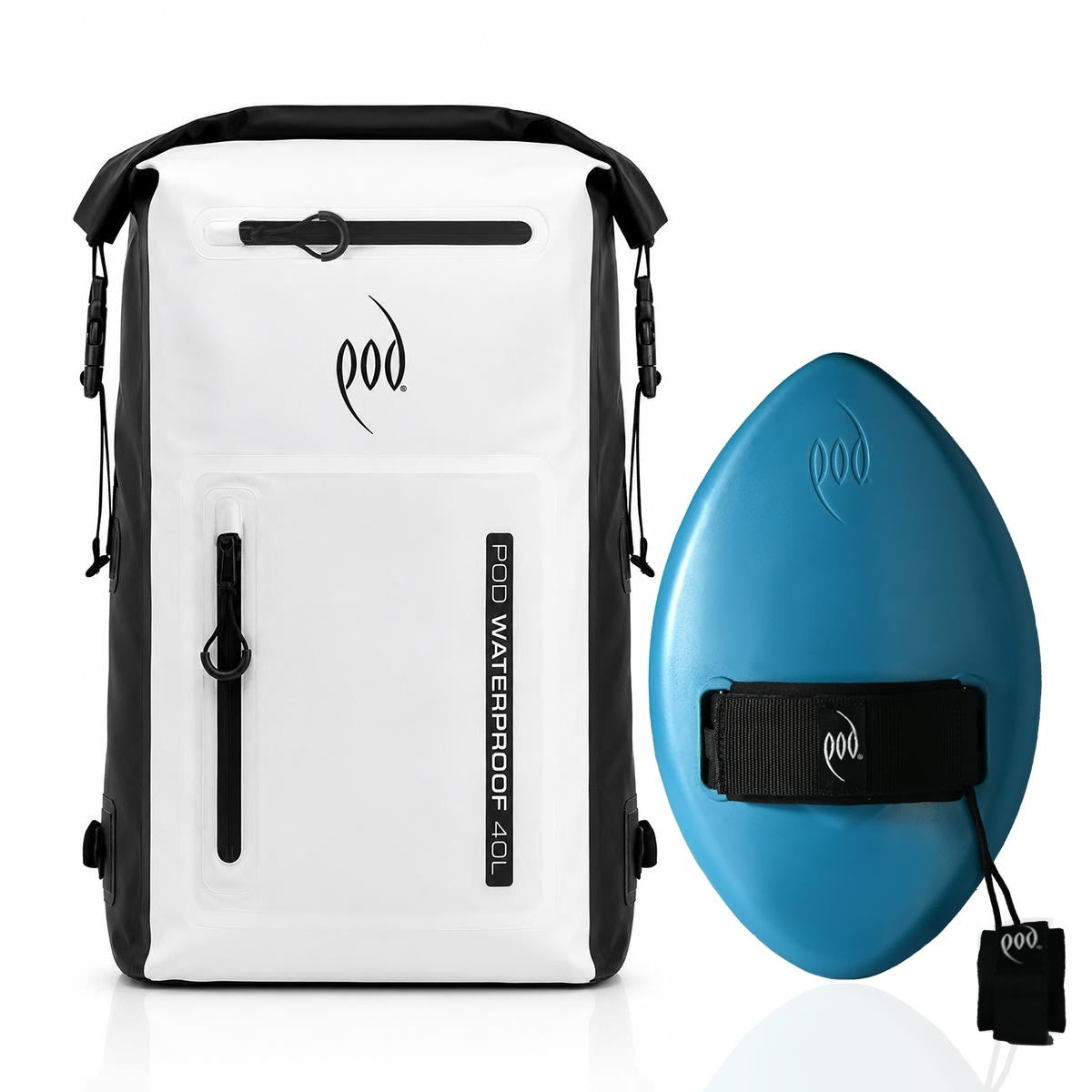 POD Black/White Waterproof Backpack 40L + Tropical Teal WOW 13" Handboard