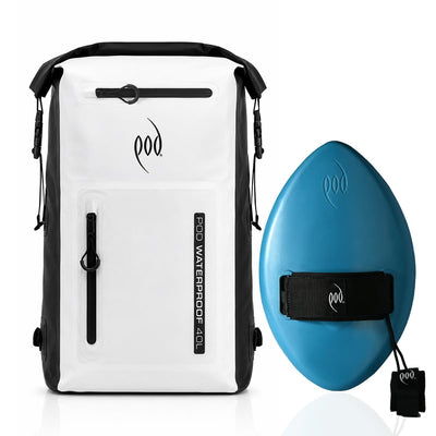 POD Black/White Waterproof Backpack 40L + Tropical Teal WOW 13" Handboard