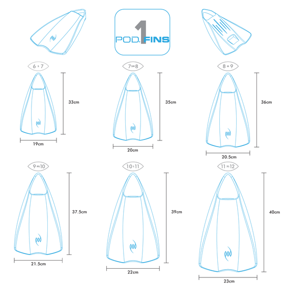 POD Swim Fins PF1 Dimension