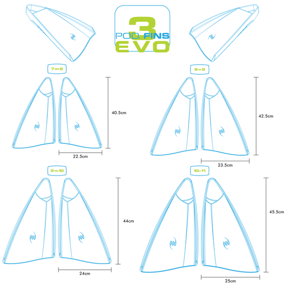POD Swim Fins PF3 Dimension