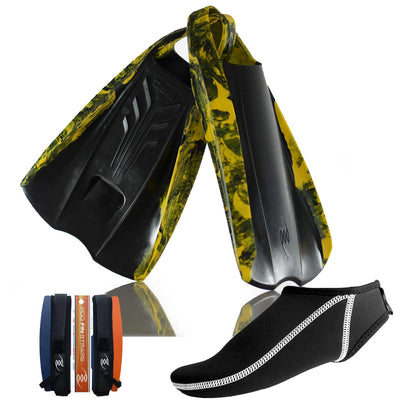 PF2 POD Swim Fins Black/Yellow 3mm Neoprene Socks Fins Savers