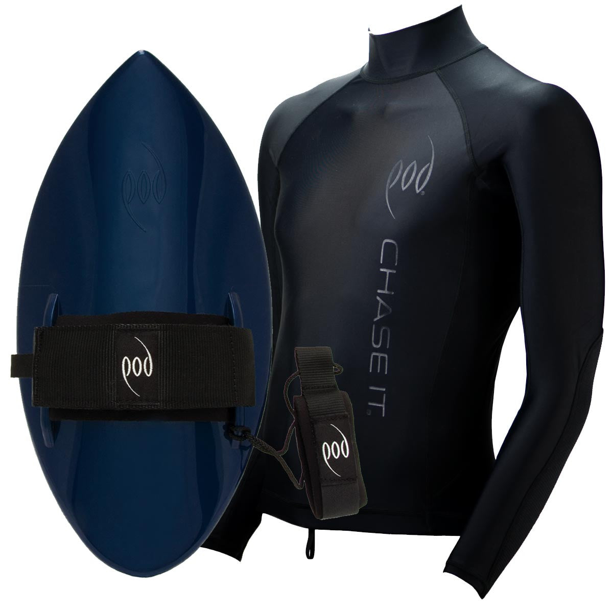 Black/Blue POD Bodysurfing Handboards Rash Guard Long Sleeve