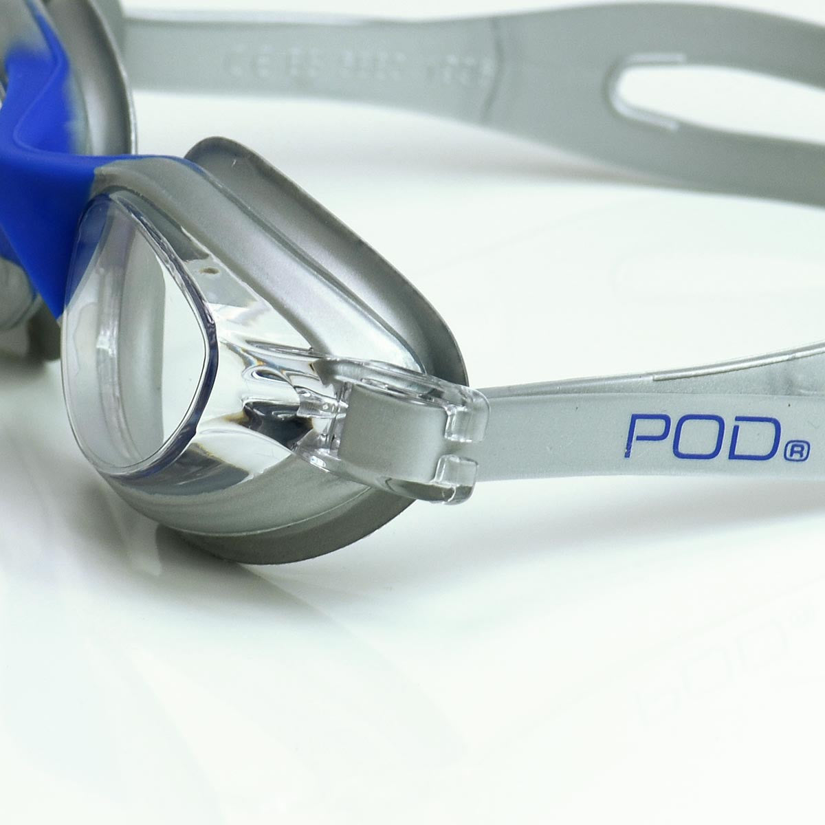 Silver/Blue Frame with Clear Lens POD Swim Goggles