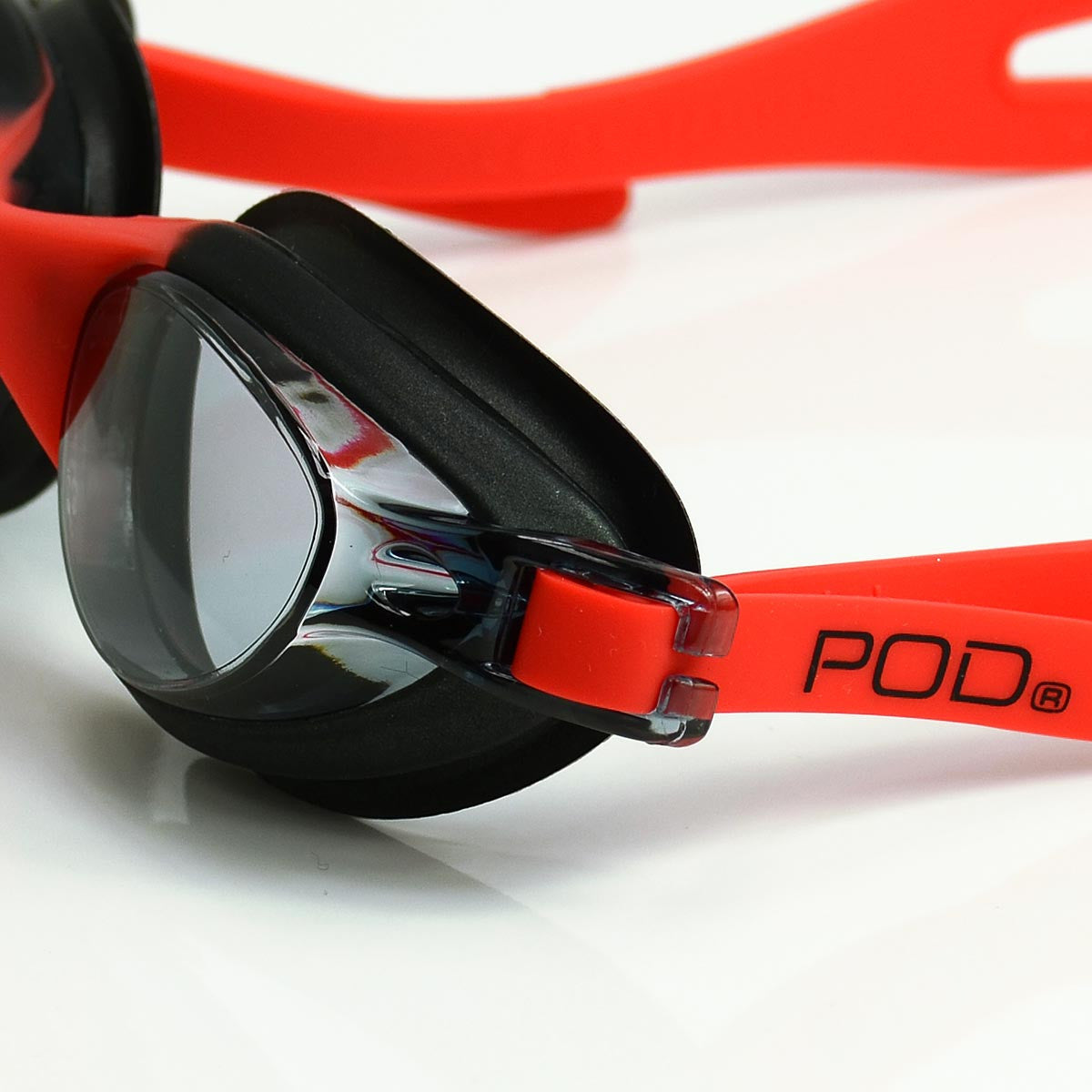 Black/Red Frame with Black Tinted Lens POD Swim Goggles