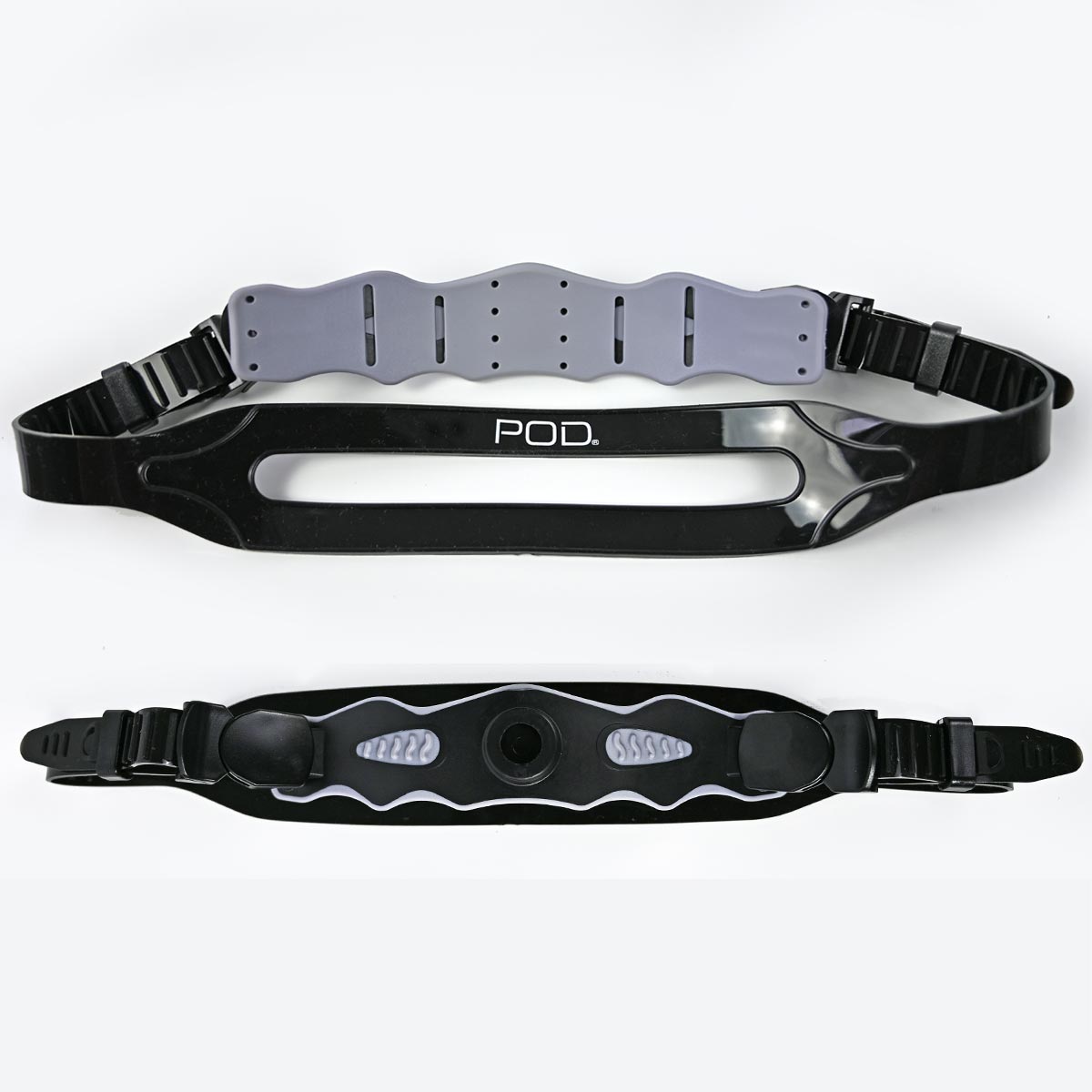 POD centre line snorkel flexible padded forehead piece adjustable black silicone split headband