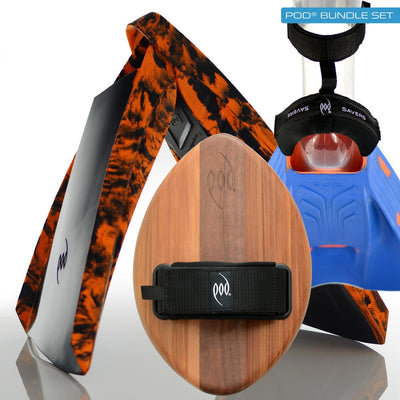WOO Cedar/Walnut POD Handboard PF3 Swim Fins Black/Orange Heel Protectors Fin Savers