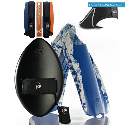 WOW Handplane Black + POD 1 Swim Fins Blue White + Fin Socks + Fin Savers