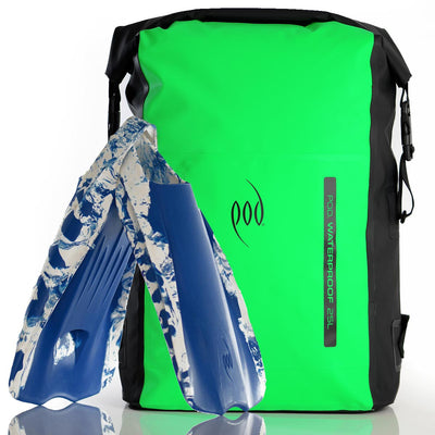 Black Green Dry Bag Rucksack Blue White PF1 POD Swim Fins