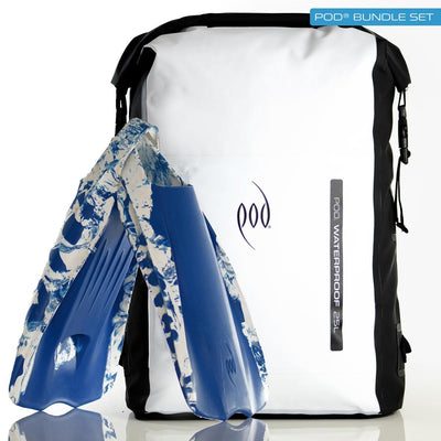 Black White Dry Bag Rucksack Blue White PF1 POD Swim Fins