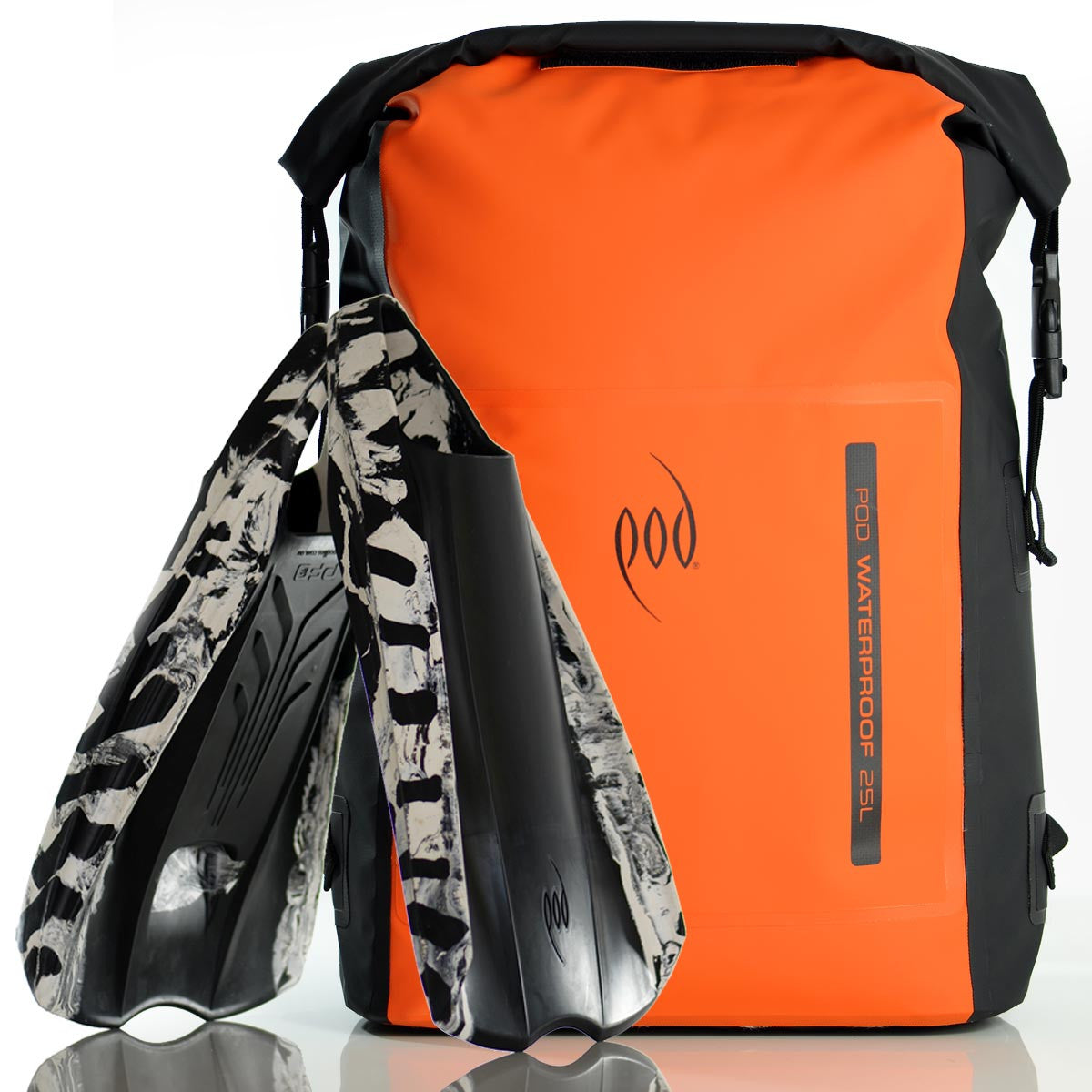 Waterproof Backpack Black Orange 25L Rucksack Dry Bag PF2 POD Swim Fins Black White