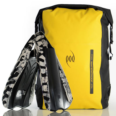 Waterproof Backpack Black Yellow 25L Rucksack Dry Bag PF2 POD Swim Fins Black White