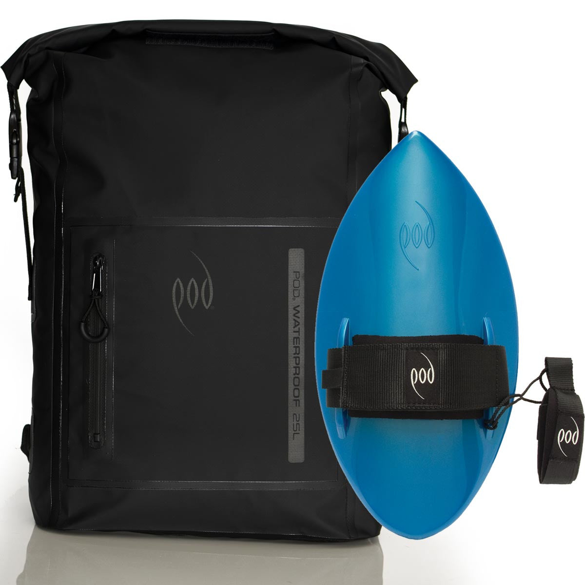 Waterproof Backpack Black Bodysurfing Handboard Aqua Blue