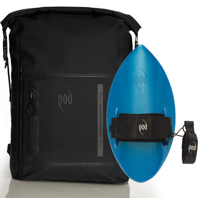 Waterproof Backpack Black Bodysurfing Handboard Aqua Blue