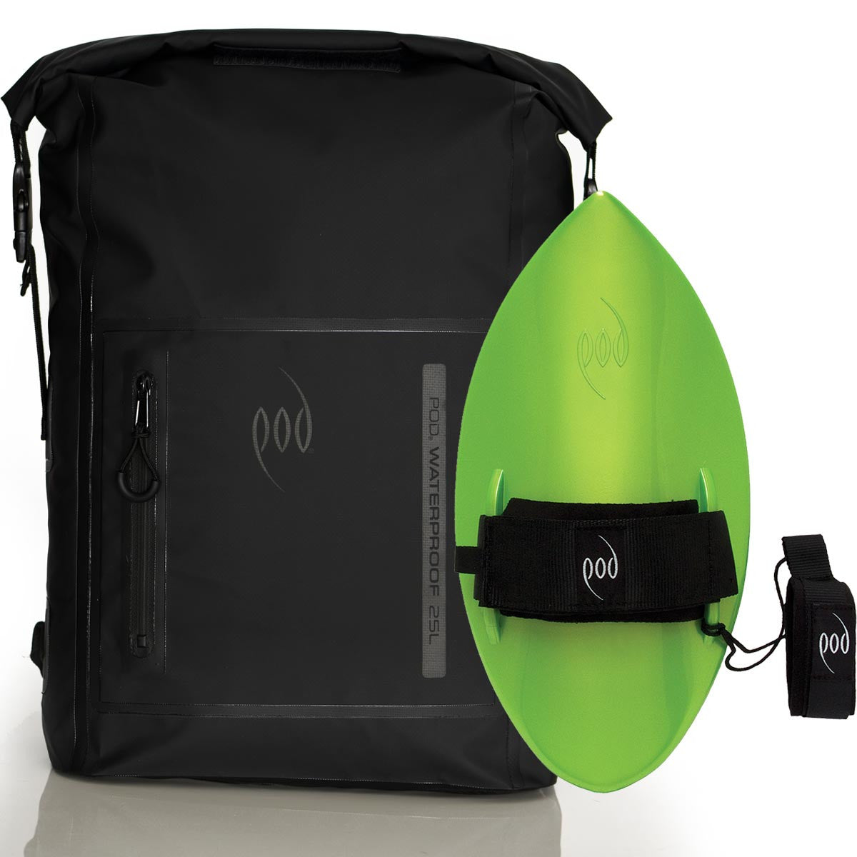 Waterproof Backpack Black Bodysurfing Handboard Lime