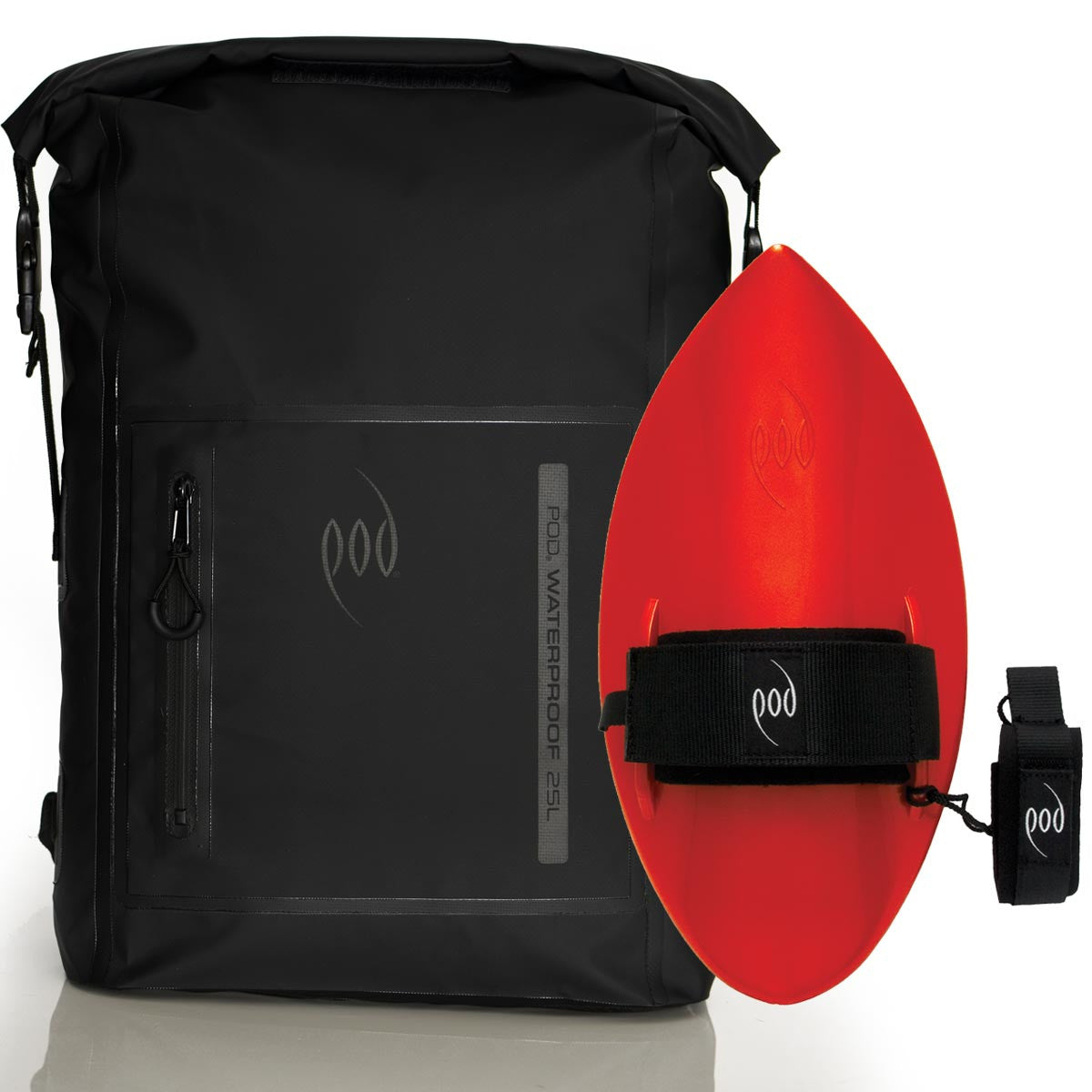 Waterproof Backpack Black Bodysurfing Handboard Red