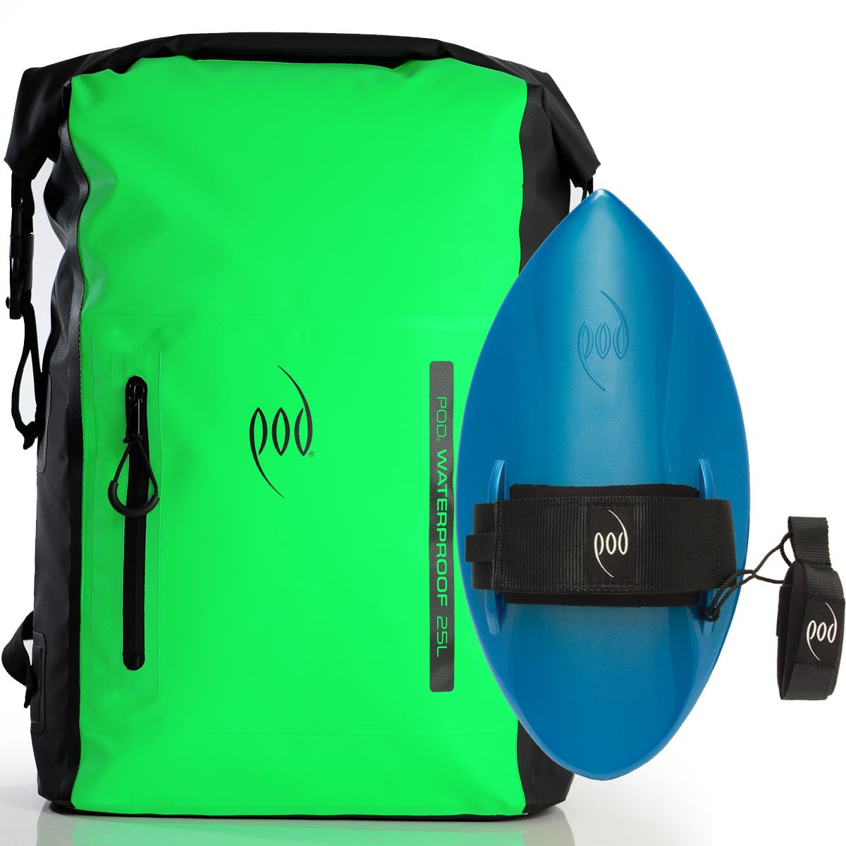 Waterproof Backpack Black Green Bodysurfing Handboard Aqua Blue