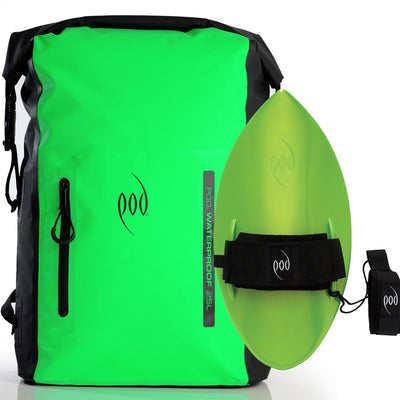 Waterproof Backpack Black Green Bodysurfing Handboard Lime