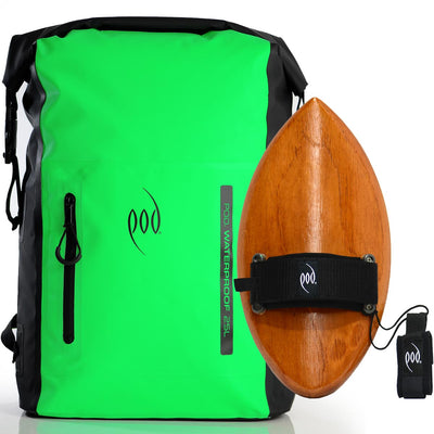 Waterproof Backpack Black Green Hand-crafted Wood Bodysurfing Handboard