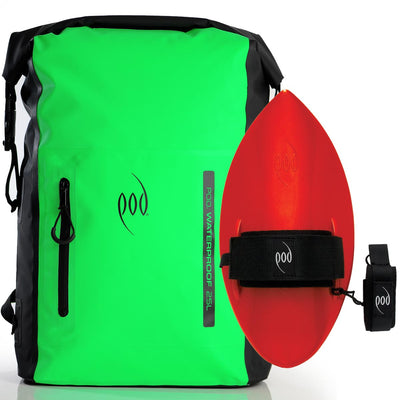 Waterproof Backpack Black Green Bodysurfing Handboard Red