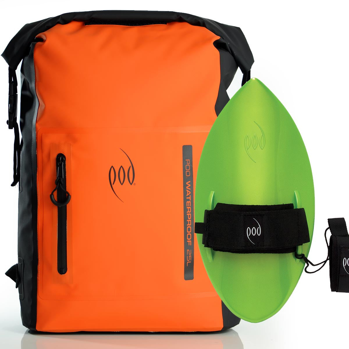 Waterproof Backpack Black Orange Bodysurfing Handboard Lime