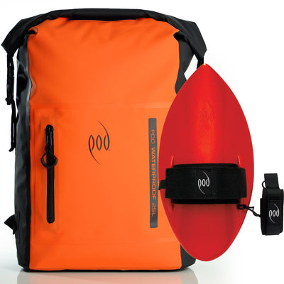 Waterproof Backpack Black Orange Bodysurfing Handboard Red
