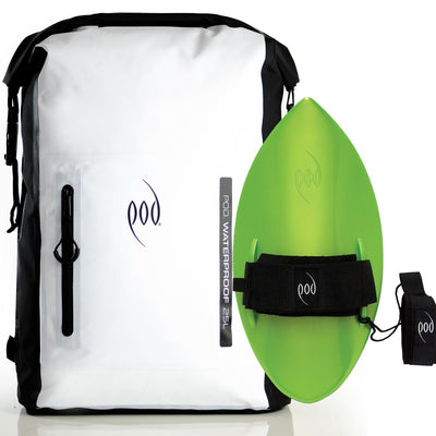 Waterproof Backpack Black White Bodysurfing Handboard Lime