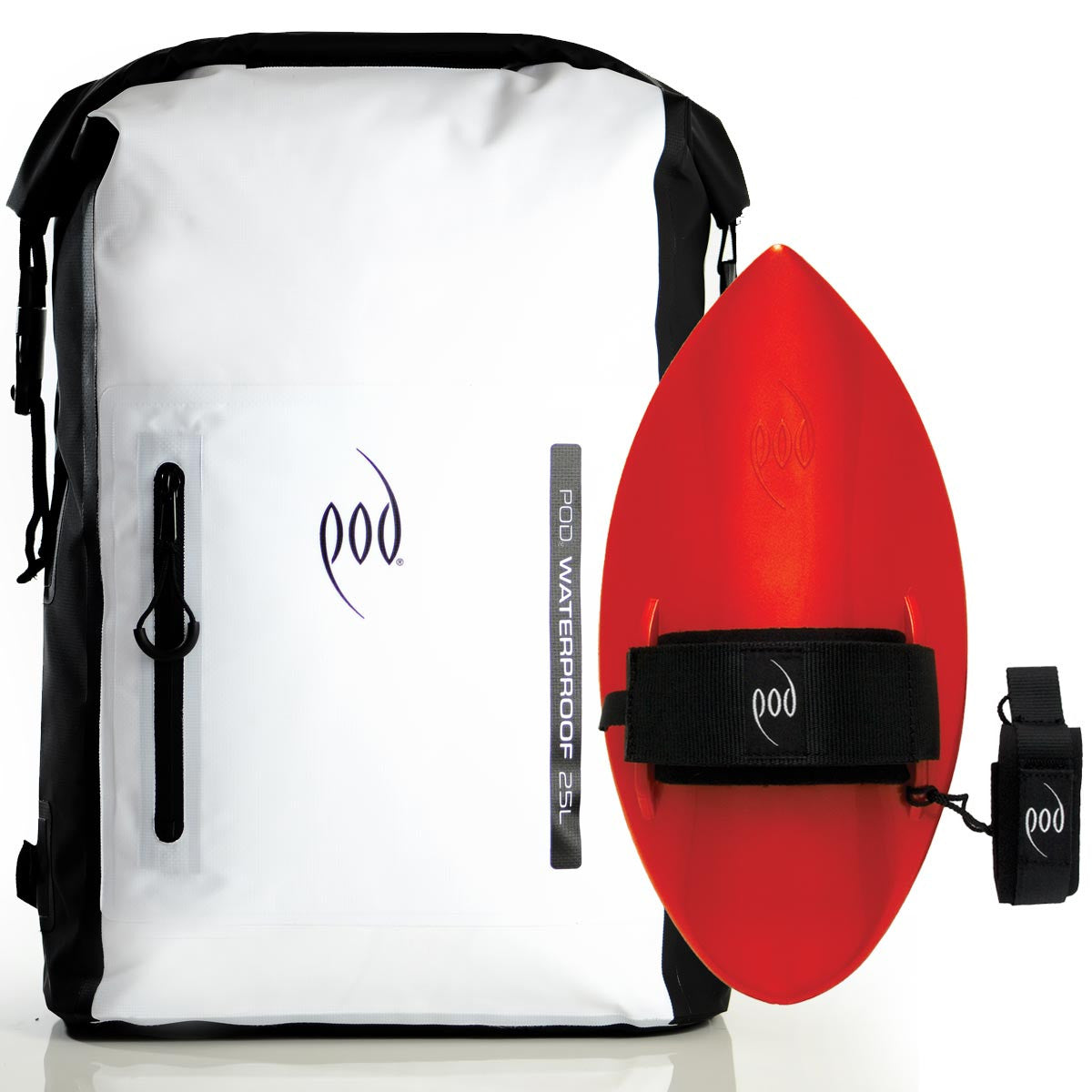 Waterproof Backpack Black White Bodysurfing Handboard Red