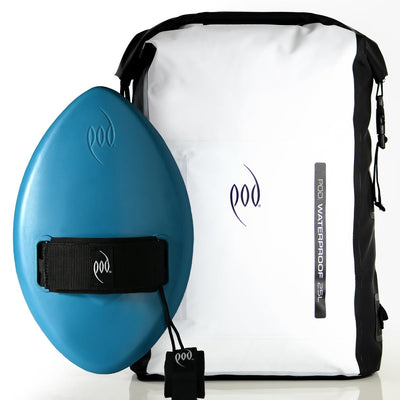 Black and White Waterproof Backpack + Tropical Teal WOW Handplane