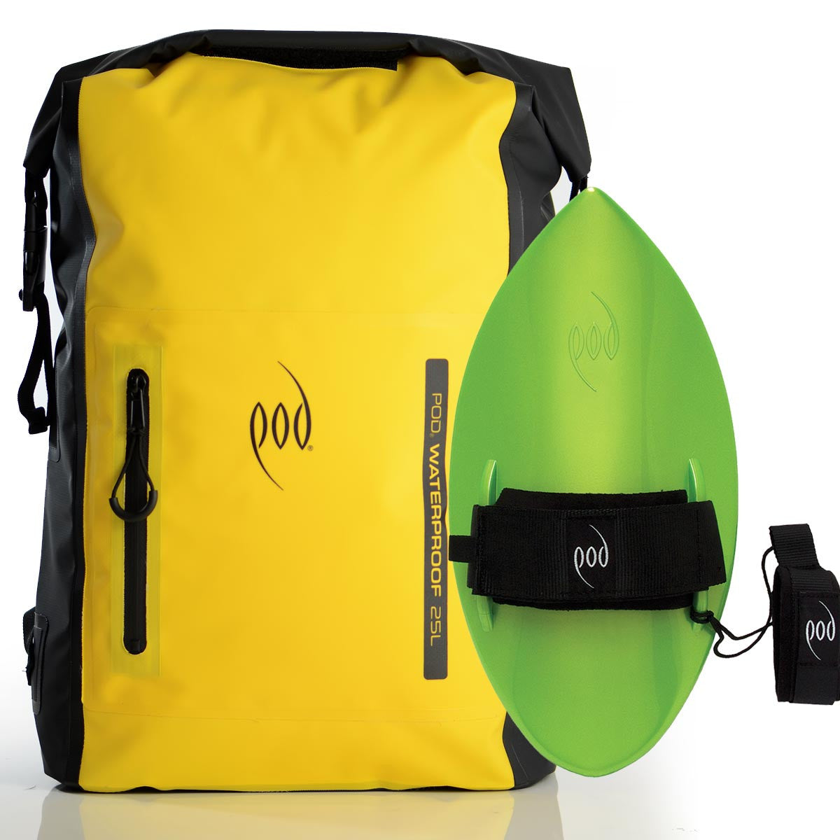 Waterproof Backpack Black Yellow Bodysurfing Handboard Lime