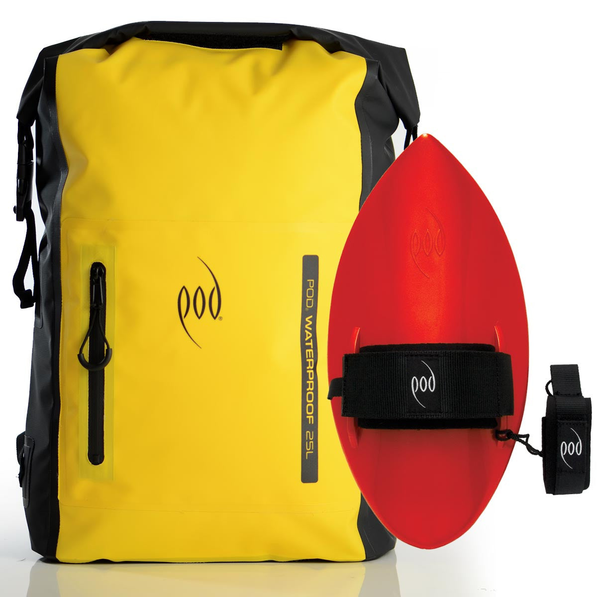 Waterproof Backpack Black Yellow Bodysurfing Handboard Red