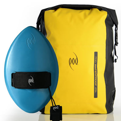 Black and Yellow  Waterproof Backpack + Tropical Teal WOW Handplane