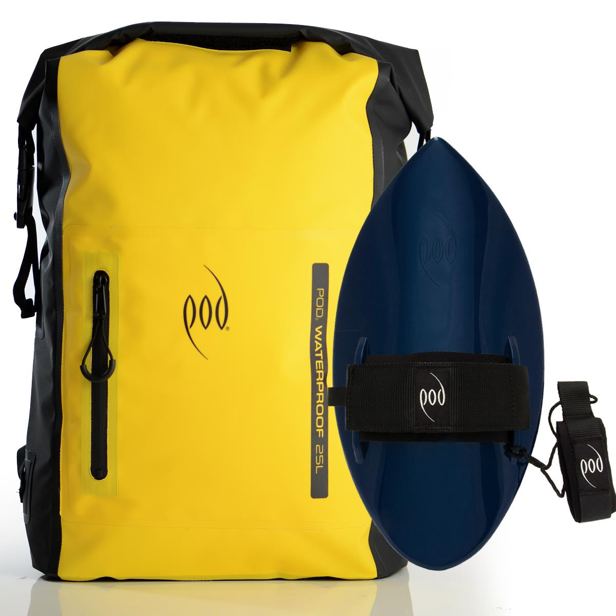 Waterproof Backpack Black Yellow Bodysurfing Handboard Black Blue