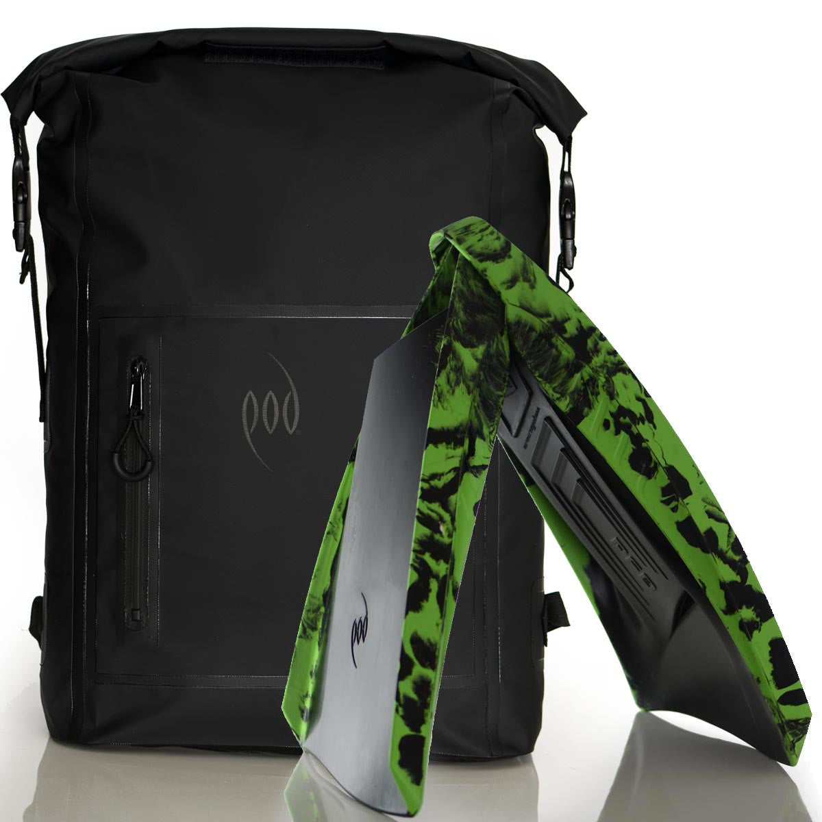 Waterproof Rucksack Black Black 25L Backpack Dry Bag PF3 POD Swim Fins Black Green