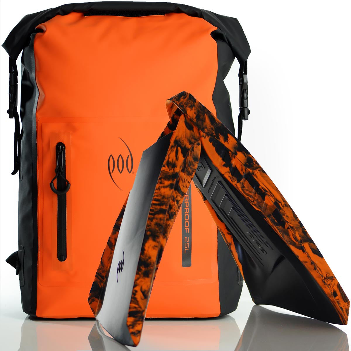 Waterproof Rucksack Black Orange 25L Backpack Dry Bag PF3 POD Swim Fins Black Orange