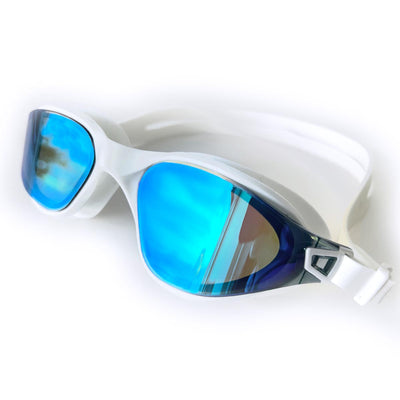 White AquaLuxe POD® Swim Goggles Blue Mirror Lens