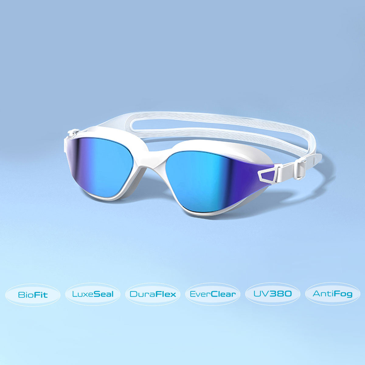 PF1 POD Swim Fins + AquaLuxe Blue Mirror Goggles Bundle