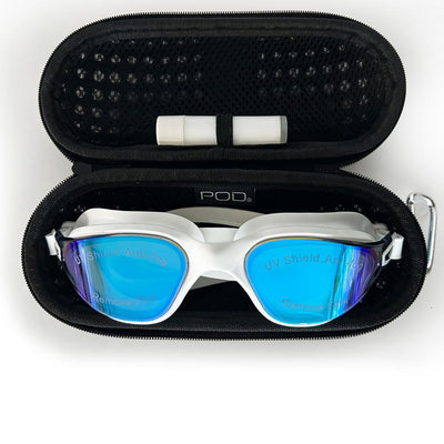 White with Blue Mirror Lens AquaLuxe Swim Goggles