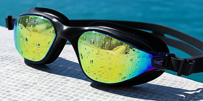 AquaLuxe Black Swim Goggles Gold Mirror Lenses