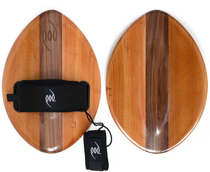 Bodysurfing Handboards - "WOO" Cedar and Walnut POD® Handboards - 300mm 12inch Wood Handplane
