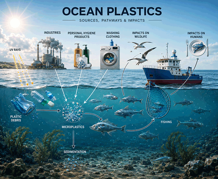 Ocean Plastics - Sources, Pathways and Impacts Ocean Plastics - Sources, Pathways and Impacts - UV rays, microplastics, sedimentation, fishing, and human impact