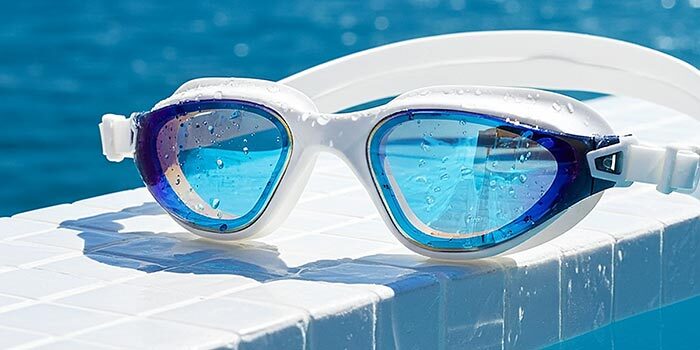 AquaLuxe White Swim Goggles Blue Lenses
